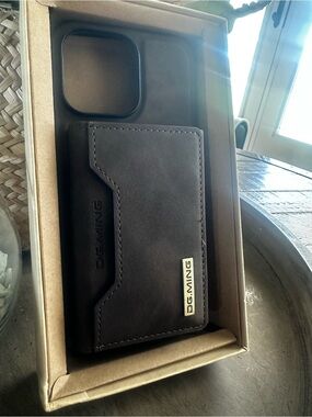 DG.MING iPhone 14 Pro Max Magnetic Wallet Case Brown Faux Leather NEW
